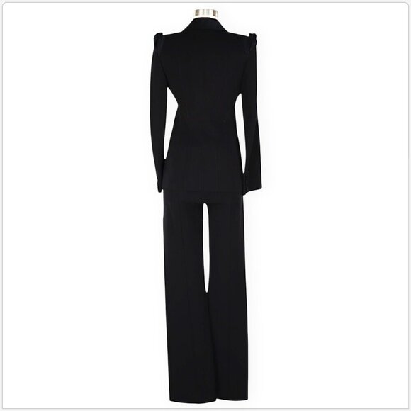 Donna Karan Black Puff Sleeve Jacket Molded Doubleknit Tuxedo Pants Suit NWT 2 - Picture 9 of 12